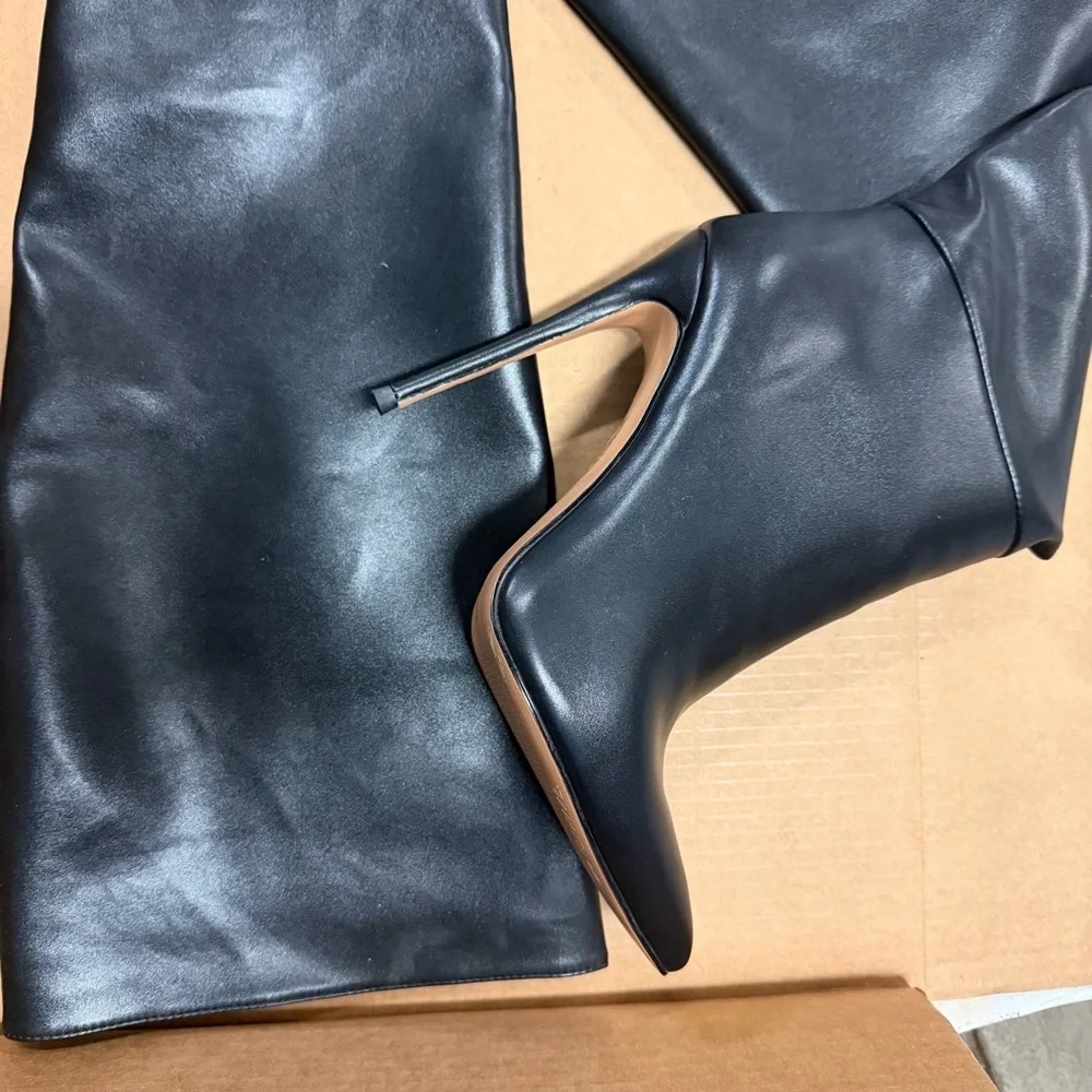 FEMME Los Angeles Mariel Black Leather Boots 2 way high heels knee Revolve 8 - Picture 8 of 12